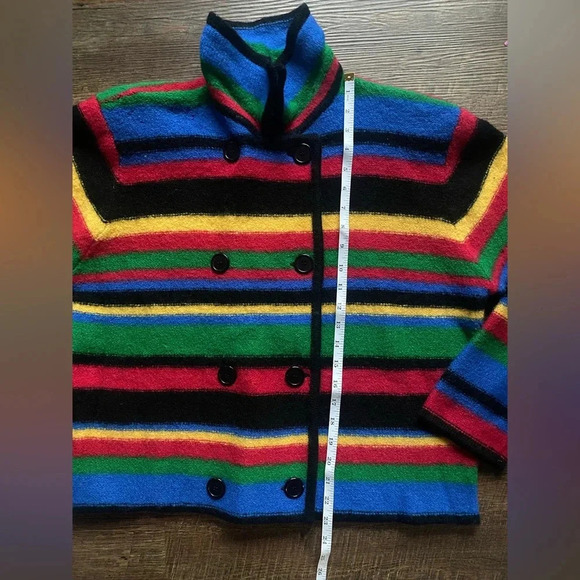 TALBOTS 90s vintage wool sweater rainbow striped peacoat cardigan sz M - Picture 11 of 15